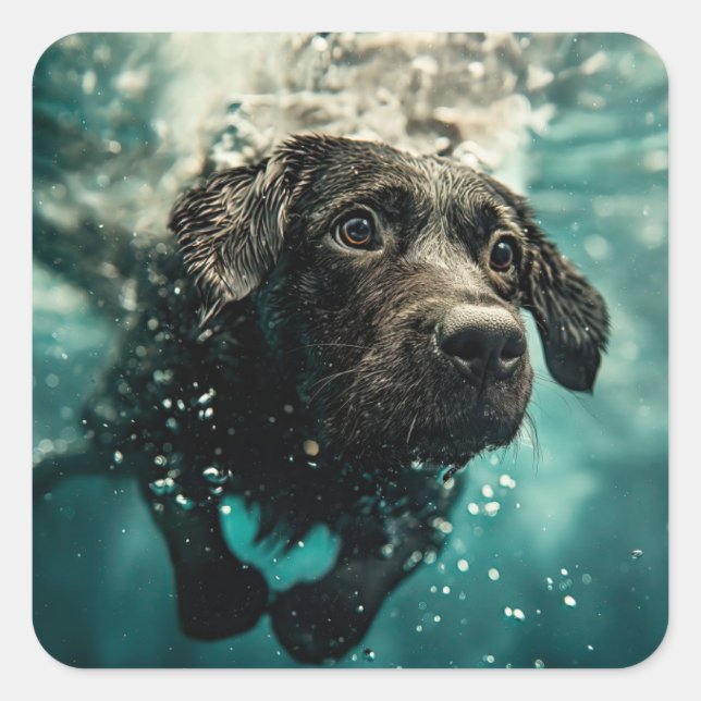 Sticker Carré Natation Labrador Chiot Design sous-marin (Devant)