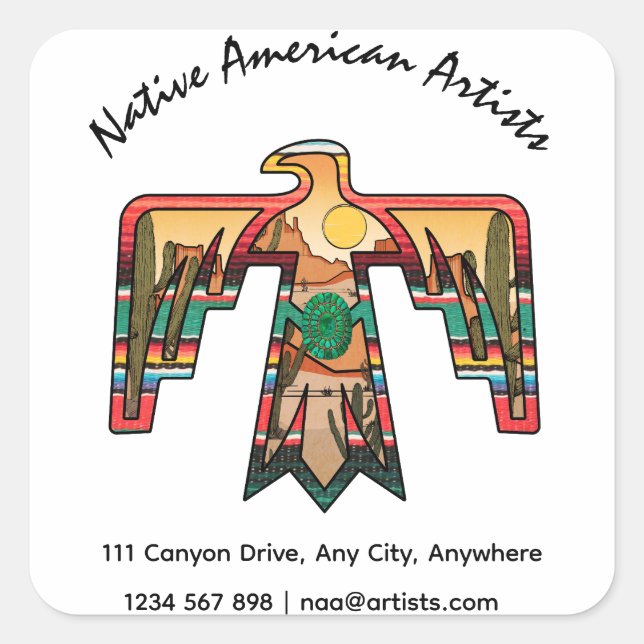 Sticker Carré Native American Thunderbird Texte modifiable (Devant)