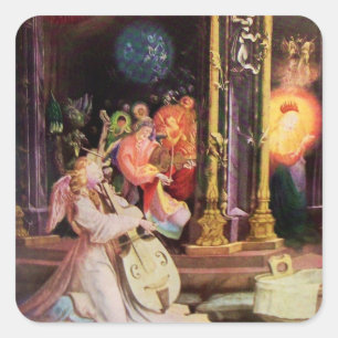 STICKER CARRÉ NATIVITÉ AVEC ANGELS MUSICAUX - MAGIE DE NOËL