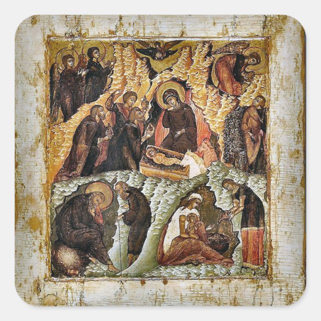 Sticker Carré Nativité Icône chrétienne orthodoxe byzantine (Devant)