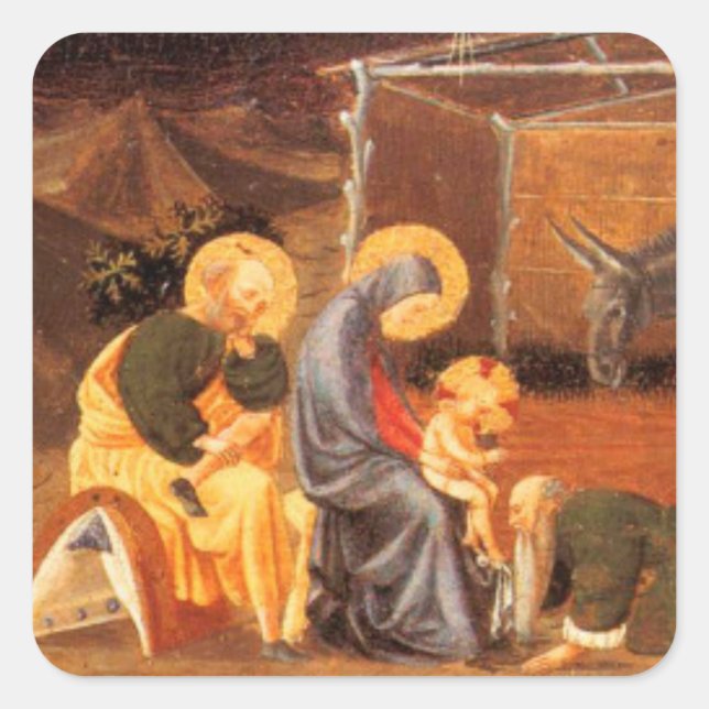 STICKER CARRÉ NATIVITÉ NOËL PARCHEMENT/ ADORATION DE LA MAGI (Devant)
