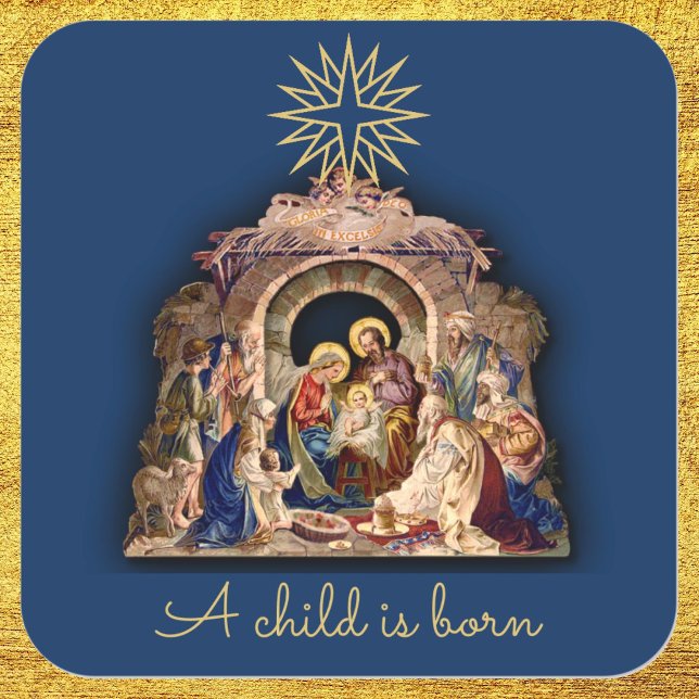 Sticker Carré Nativité Noël Religieux Suivre L'Étoile Bleu (Créateur téléchargé)
