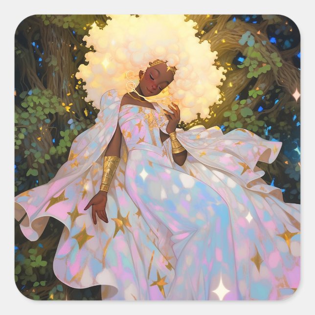 Sticker Carré Nature Déesse Imaginaire afro-américain Art (Devant)
