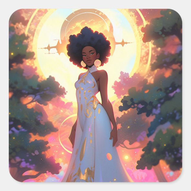 Sticker Carré Nature Déesse Imaginaire afro-américain Art (Devant)