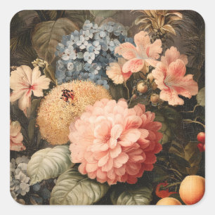 Sticker Carré Nature morte florale vintage avec floraison rouge
