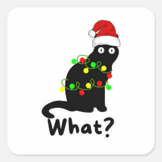 Sticker Carré Naughty Chat noir portant le chapeau du Père Noël