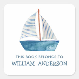 Sticker Carré Nautical Blue Boat Boys École personnalisée