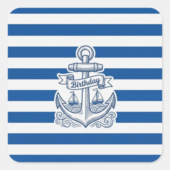 Sticker Carré Nautical Striped Anchor Birthday (Devant)