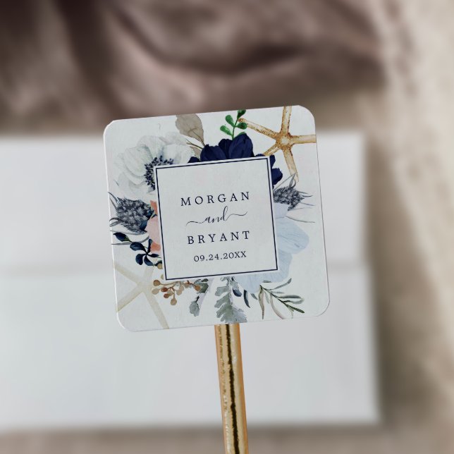 Sticker Carré Nautique moderne | Phoques d'enveloppes de Mariage (Créateur téléchargé)