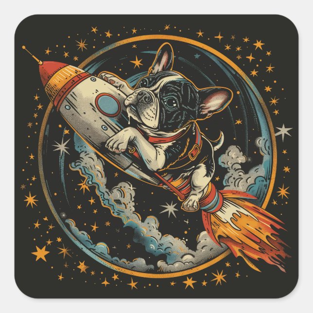 Sticker Carré Navire à fusée Astronaut français de Bulldog (Devant)