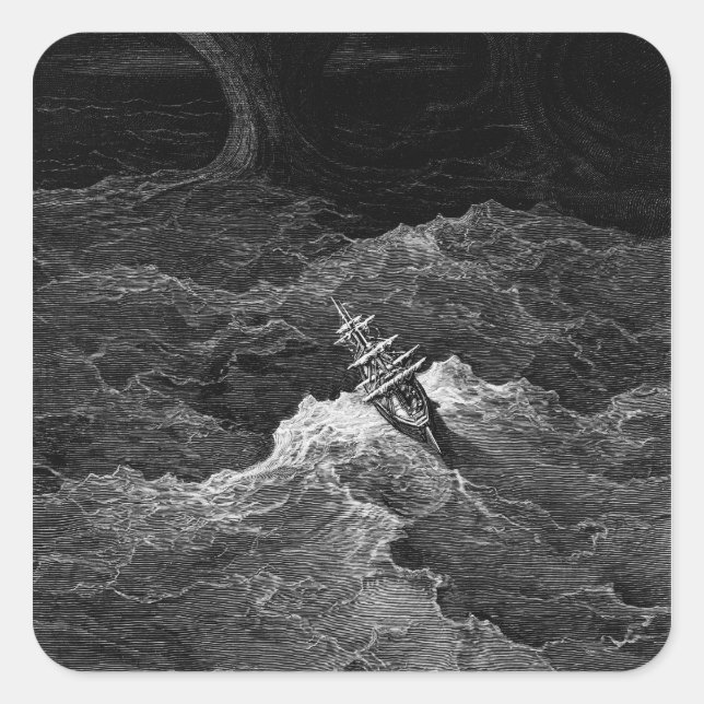 Sticker Carré Navire en mer tempétueuse (Devant)