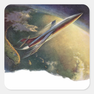 Sticker Carré Navire spatial de science-fiction vintage Avion Te
