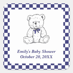 Sticker Carré Navy Blue À damiers Teddy Bear-Our Little Cub