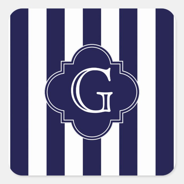 Sticker Carré Navy Blue White Stripes (Devant)