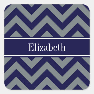 Sticker Carré Navy, Charcoal LG Chevron Navy Blue Name Monogram