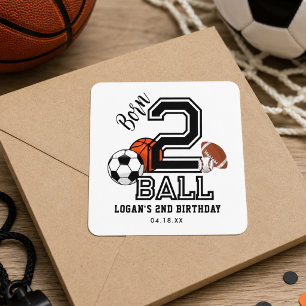 Sticker Carré Né 2 Ball Sports Thème Boy's 2nd Birthday Party