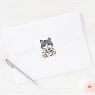 Sticker Carré Ne pas déranger Chat mignon et grincheux Kawaii