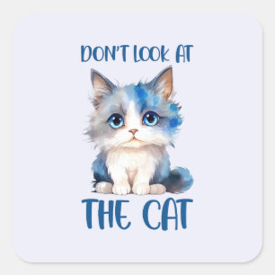 Sticker Carré Ne regardez pas le chat - adorable chaton bleu