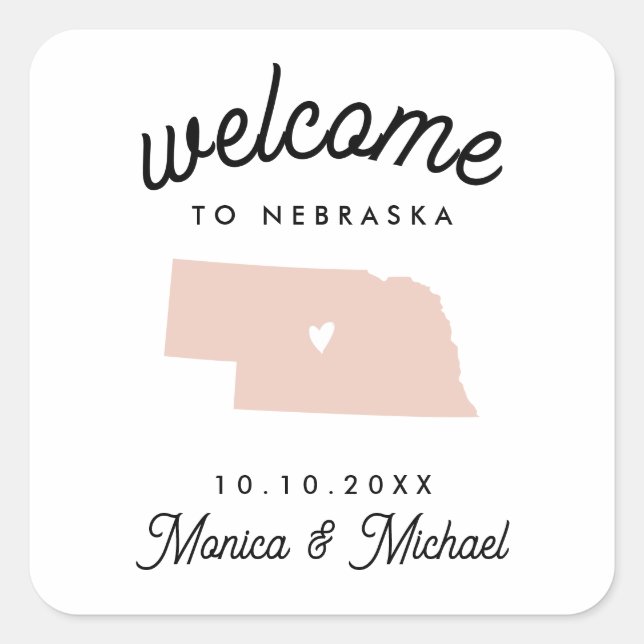 Sticker Carré NEBRASKA State Destination Mariage N'IMPORTE QUELL (Devant)