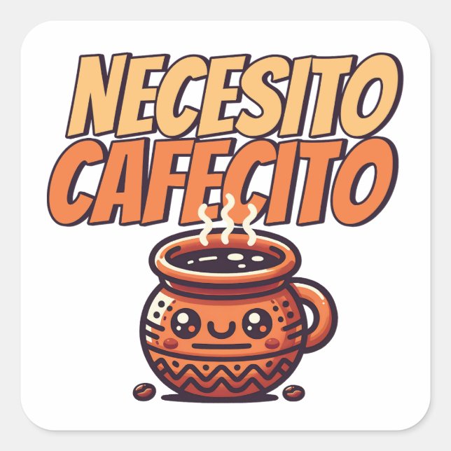 Sticker Carré Necesito Cafecito Cute Coffee Café Spanish (Devant)