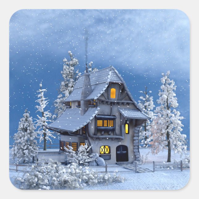 Sticker Carré Neige de Noël sur Maison de pain d'épices (Devant)
