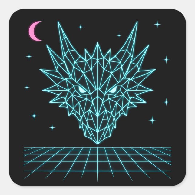Sticker Carré Neon Dragon Synthwave – Retro Fire Beast (Devant)