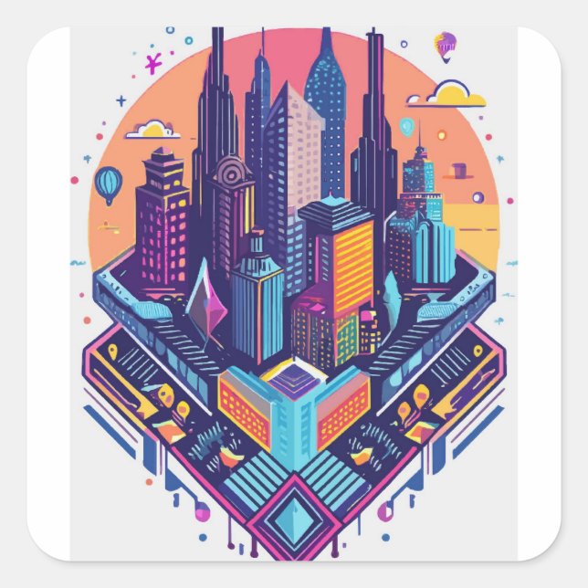 Sticker Carré Neon Dreams : Mondes Cyberpunk Abstraits (Devant)