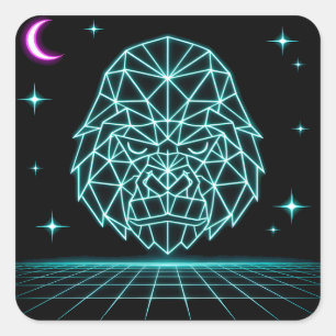 Sticker Carré Neon Gorilla Synthwave - Bête de puissance rétro