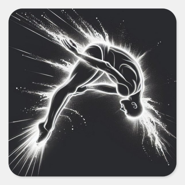 Sticker Carré Neon High Diver Sur Noir (Devant)