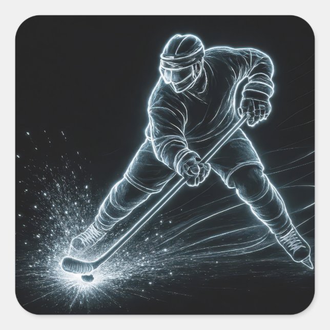 Sticker Carré Neon Hockey Player On Ice (Devant)