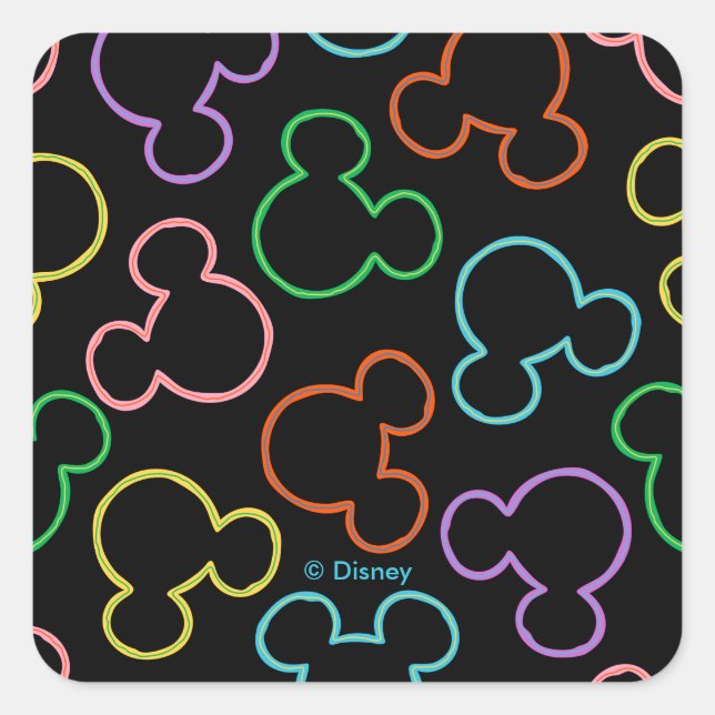 Sticker Carré Neon Mickey Mouse Icon Toss Pattern (Devant)