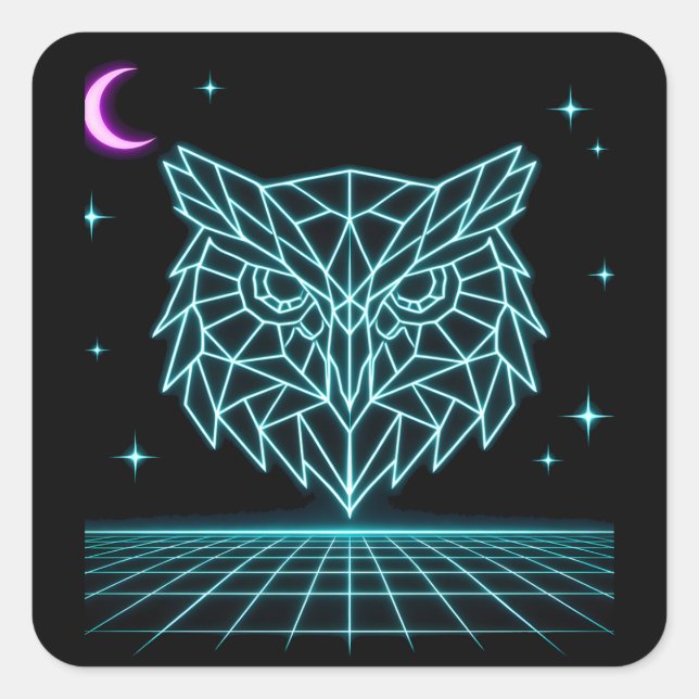 Sticker Carré Neon Owl Synthwave - Retro Night Watcher (Devant)