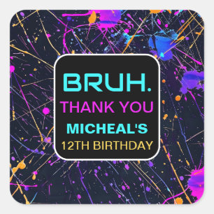 Sticker Carré Neon Paint Splatter 12e fête d'anniversaire