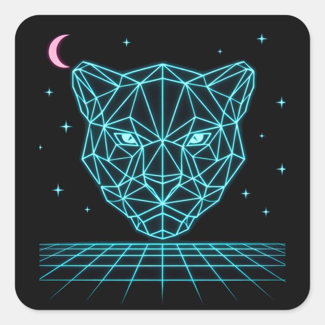 Sticker Carré Neon Panther - Synthwave Dark Electric (Devant)