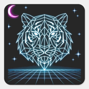 Sticker Carré Néon Tiger Synthwave – Électrique Striker Rétro