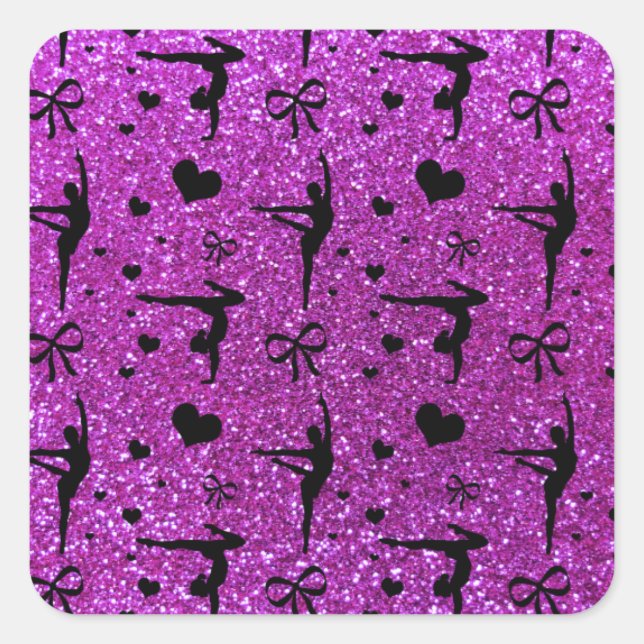 Sticker Carré Neon violet gymnastique parties scintillant motif (Devant)