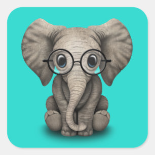 Sticker Carré Nerdy Baby Elephant Portant des lunettes