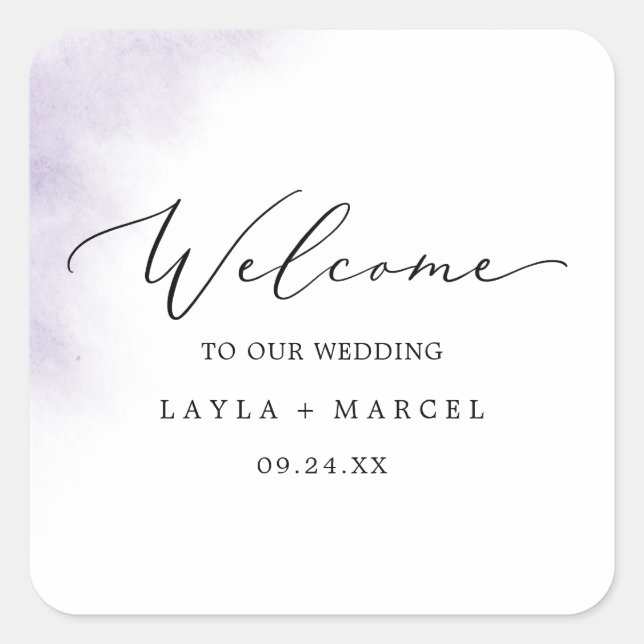 Sticker Carré Nettoyage aquarelle | Accueil Mariage violet (Devant)