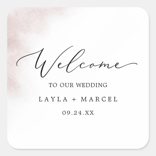 Sticker Carré Nettoyage aquarelle | Bienvenue du Mariage Blush (Devant)