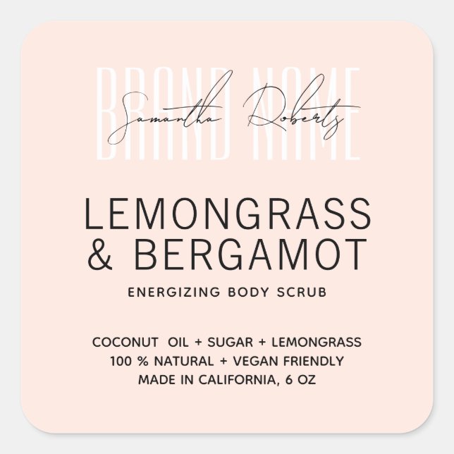 Sticker Carré Nettoyage corporel moderne rose ajouter votre marq (Devant)