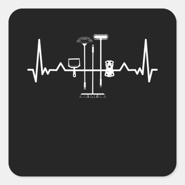 Sticker Carré Nettoyage Heartbeat cadeau de ménage (Devant)