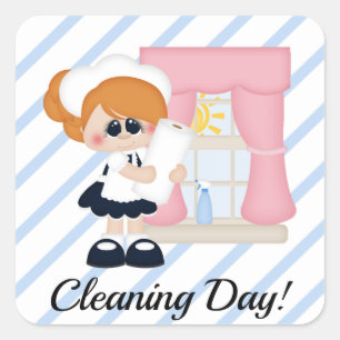 Sticker Carré Nettoyage Lady Windows Papier Serviettes Stripe St
