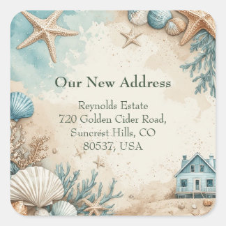 Sticker Carré New House Seaside Beach House Coastal Marine Life