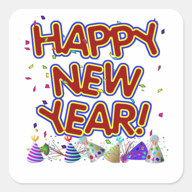 Sticker Carré New Years Party Hats & Confetti (Devant)