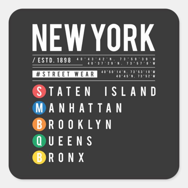 Sticker Carré New York 5 Boroughs (Devant)