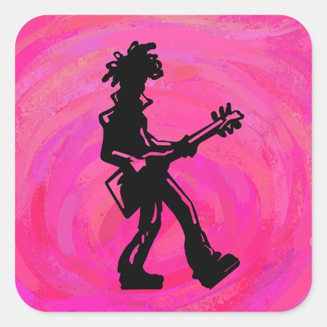 Sticker Carré New York Boogie Nights Guitare Hot Pink (Devant)