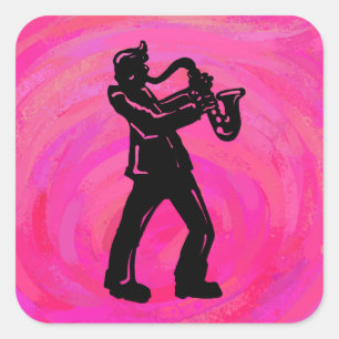 Sticker Carré New York Boogie Nuits Saxophone Hot Pink
