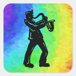 Sticker Carré New York Boogie Nuits Saxophone Rainbow