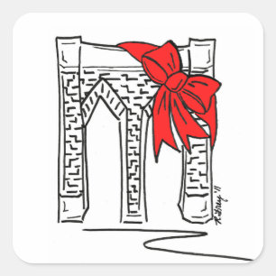 Sticker Carré New York Christmas Red Bow NYC Brooklyn Bridge