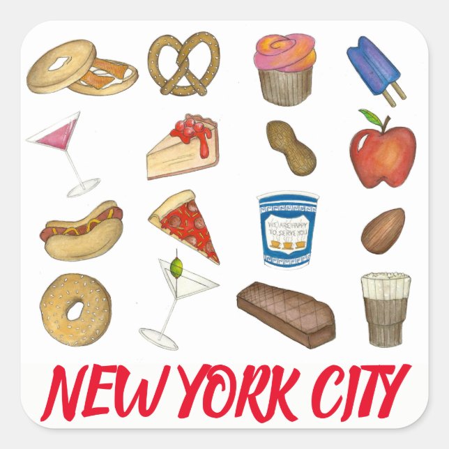 Sticker Carré New York City Classic NYC Foods Pizza Bagel Steak (Devant)